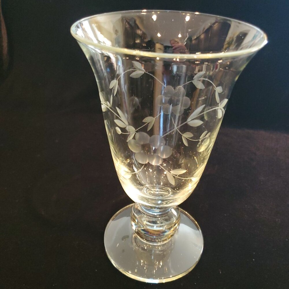 Beautiful Vintage Etched Glass Floral Crystal Goblet / Vase
